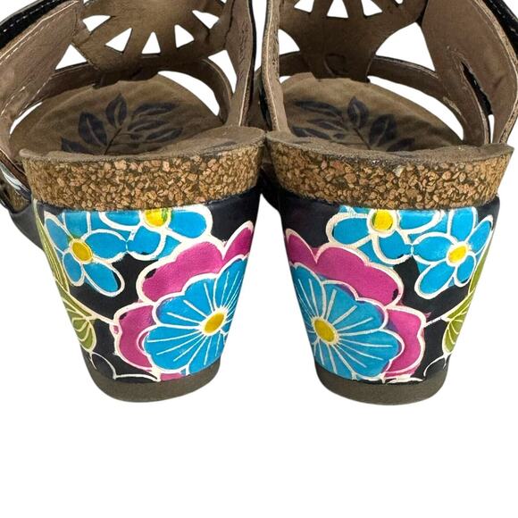 Elite by Corkys Scilly Leather Wedge Slide Sandals Black Floral Women's Size 11 - Picture 8 of 15